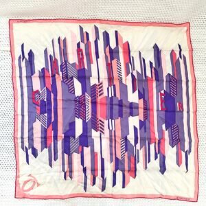 Cartier Pink Purple Ivory Geometric Skyline Cityscape Spellout Silk Square Scarf